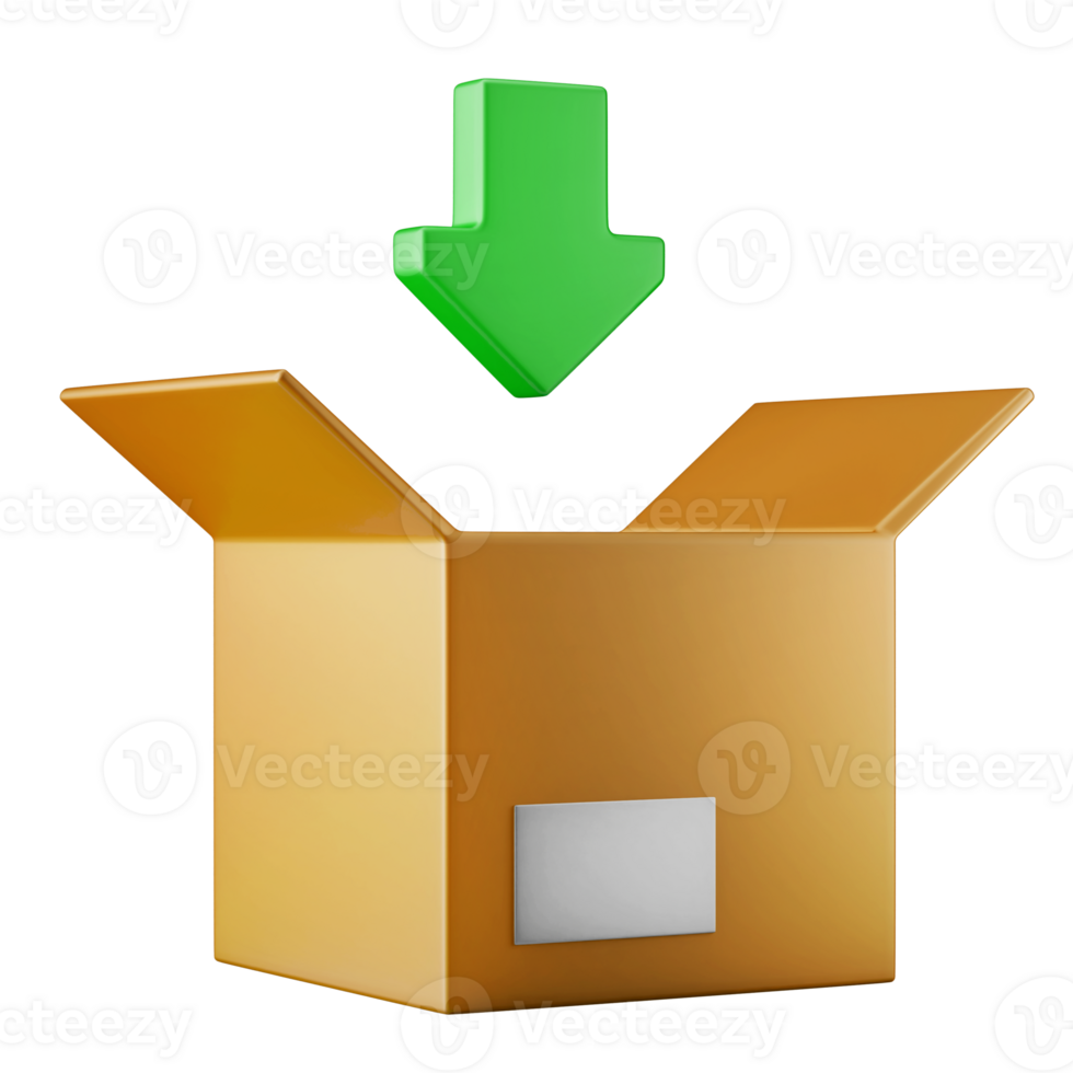 laden inpakken levering doos pakket met groen pijl vorm 3d geven icoon illustratie concept geïsoleerd png
