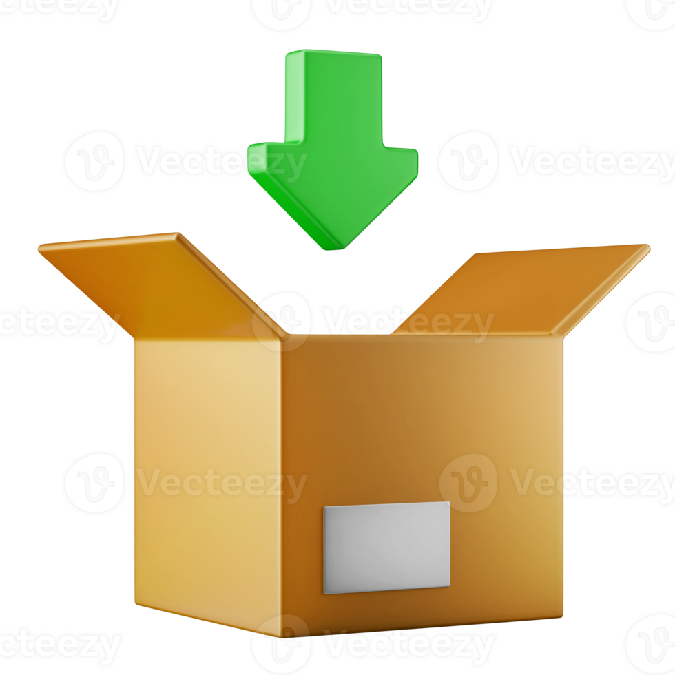 Belastung Verpackung Lieferung Box Paket mit Grün Pfeil gestalten 3d machen Symbol Illustration Konzept isoliert png