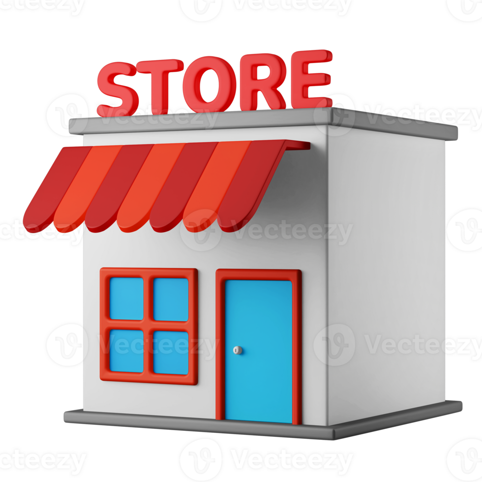 mini cute store shop merchant building 3d rendering icon illustration concept isolated png