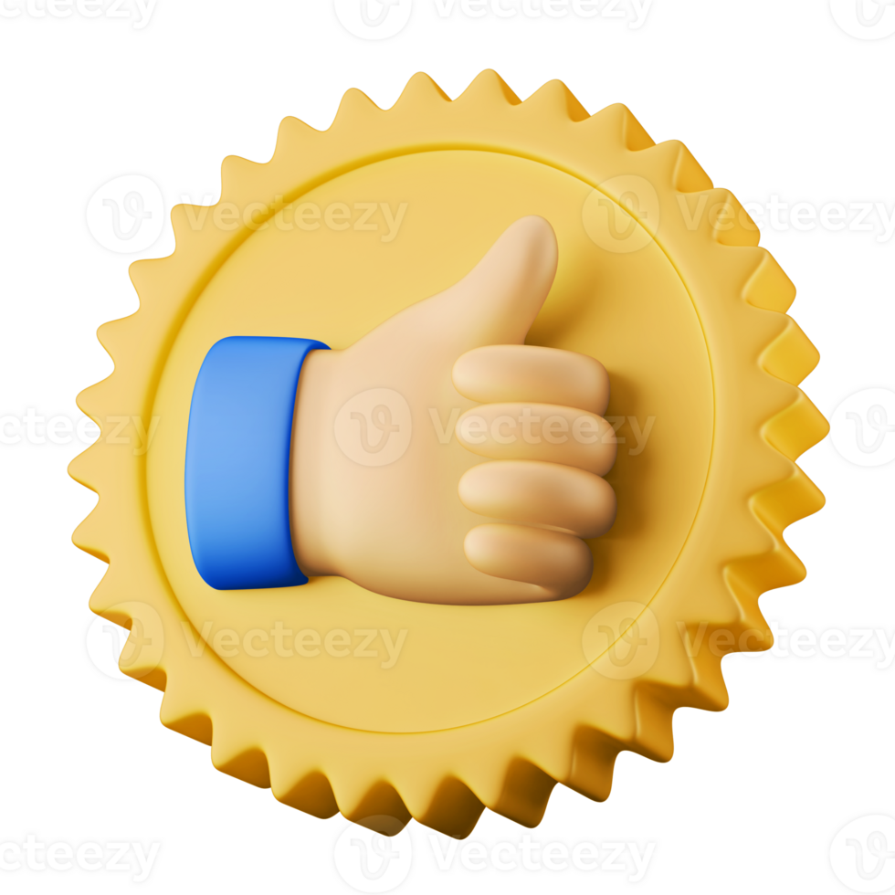 pulgar mano gesto con medalla recomendado símbolo 3d representación icono ilustración aislado png