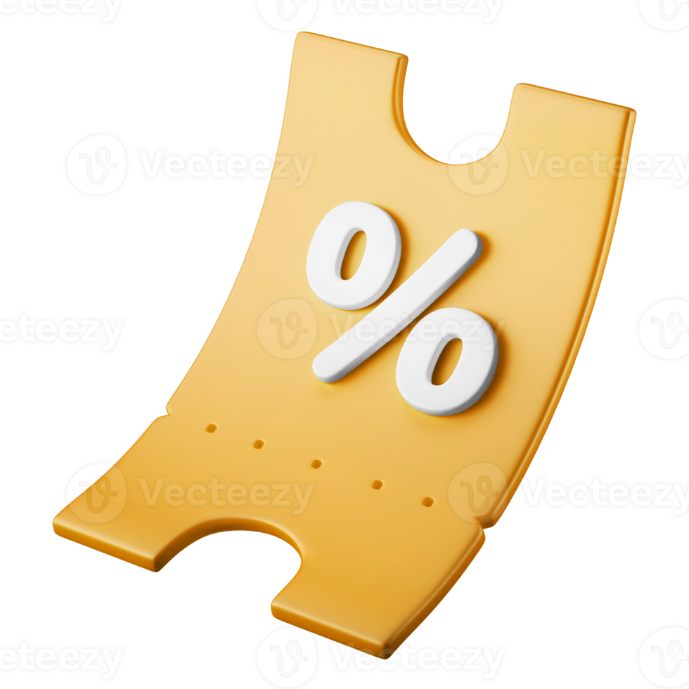 discount coupon voucher with percent symbol 3d rendering icon illustration concept isolated png