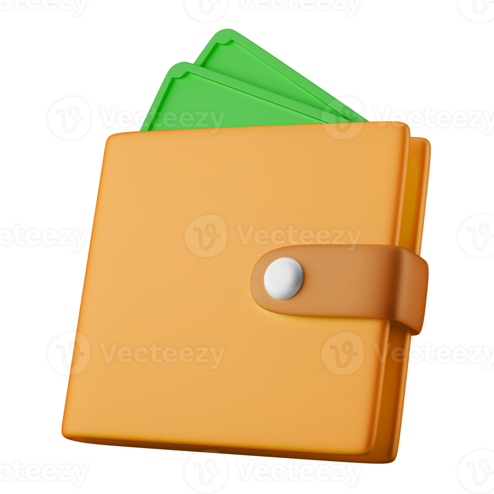 purchase payment brown wallet cash money 3d rendering icon illustration isolated png