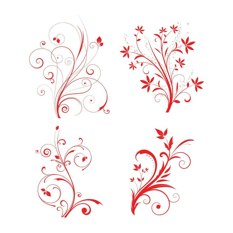 rojo flores silueta conjunto vector