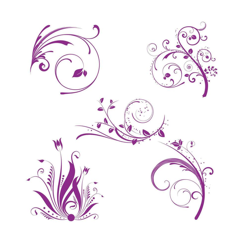 blue flowers silhouette set vector