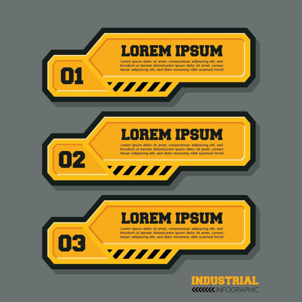 Industrial infographic template with 3 options or steps, warning label sign vector