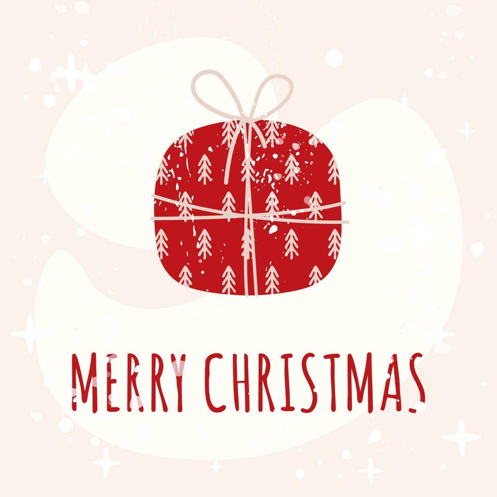 alegre Navidad saludo tarjeta en escandinavo estilo con un regalo caja. de moda vector diseño Perfecto para Navidad tarjeta postal, fiesta cubrir, social medios de comunicación, póster, bandera y entonces en
