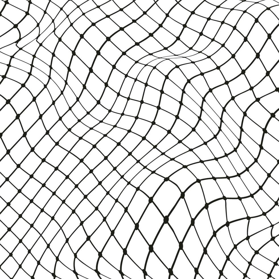 Illustration of a black fishing or football net.Checkered wavy background in doodle style. vector