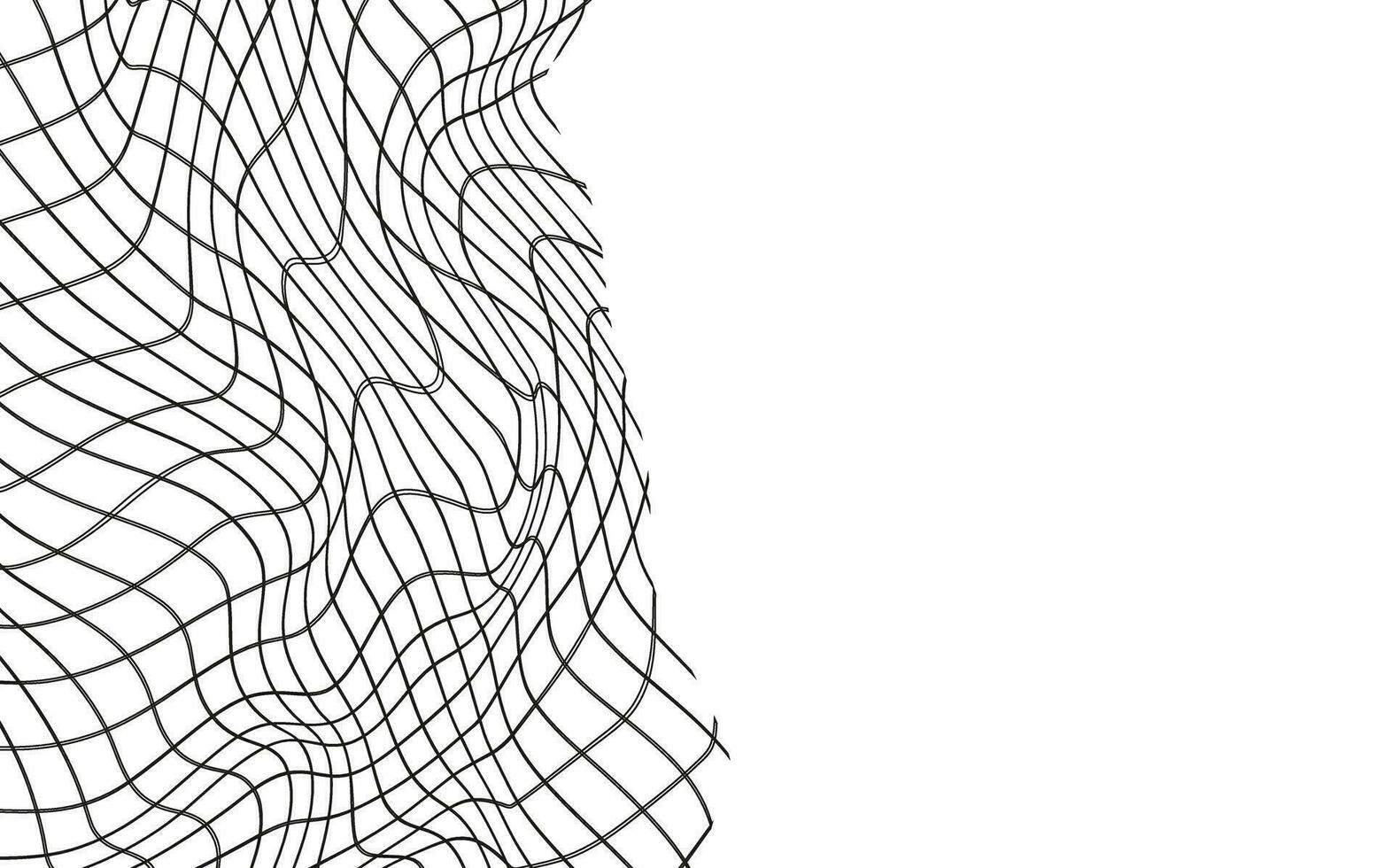 Illustration of a black fishing or football net.Checkered wavy background in doodle style. vector
