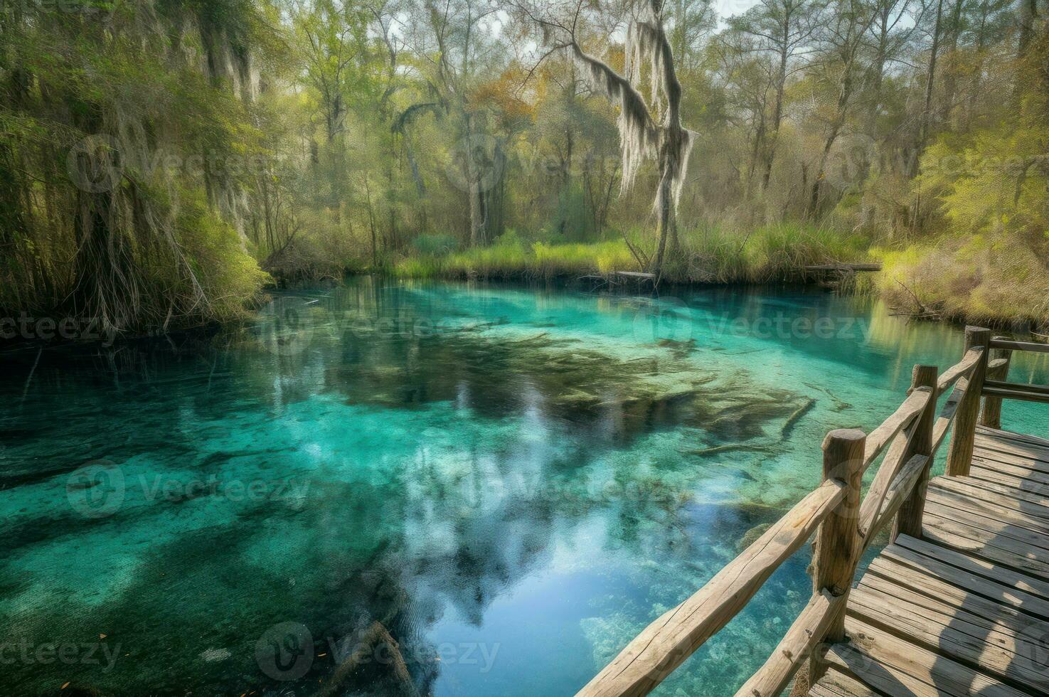 AI generated Natural transparent springs pond with pure water. Generate ai photo