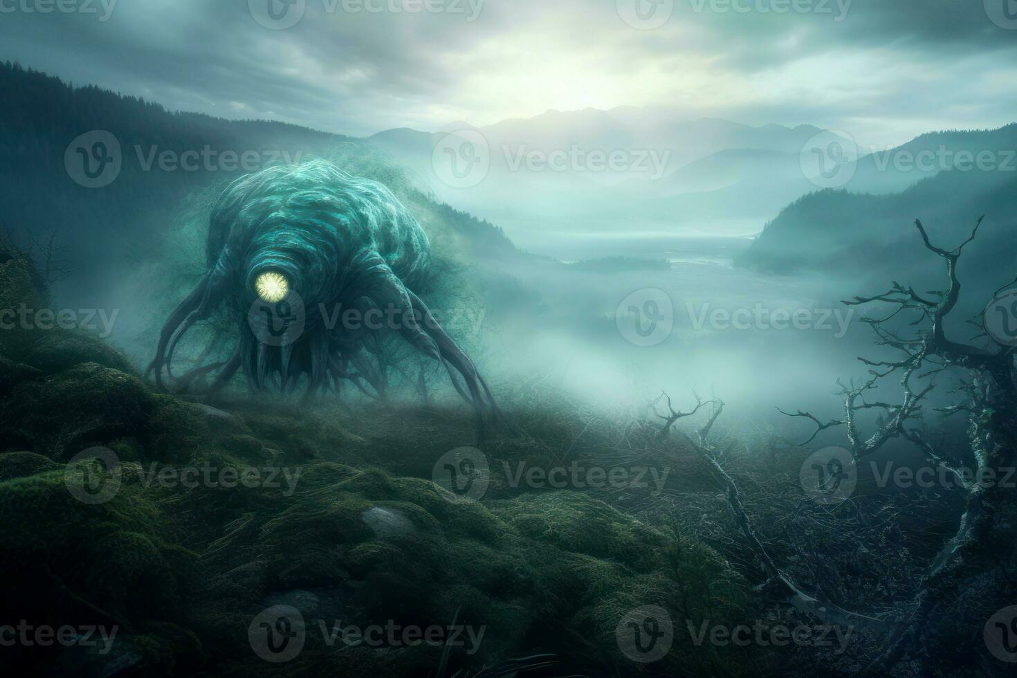 AI generated Mysterious monster creature enigmatic fog. Generate ai photo