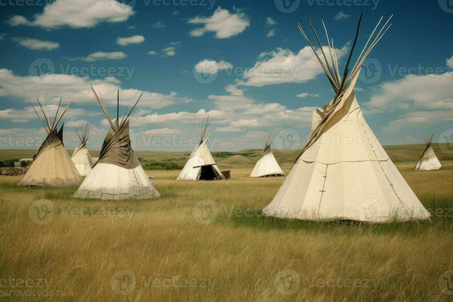 AI generated Outdoor wild tipis in north America. Generate ai photo