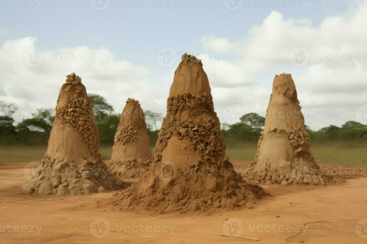 AI generated Group of termite mound nests. Generate ai photo