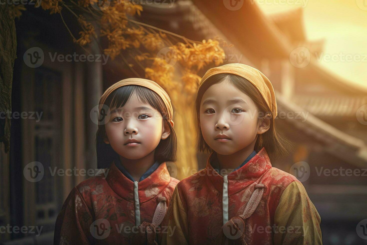 AI generated Two Chinese beautiful girls. Generate ai photo