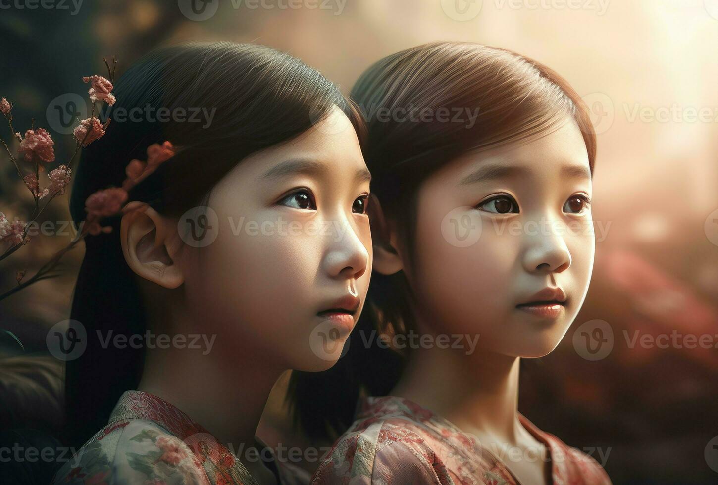 AI generated Two Chinese beautiful children. Generate ai photo