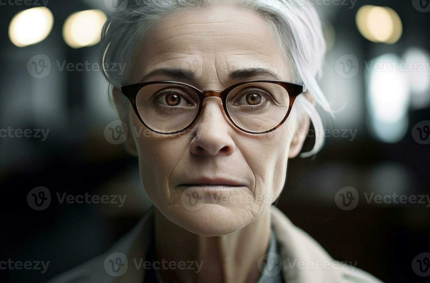 AI generated Realistic photograph of aged angry woman with eyeglasses. Generate ai photo