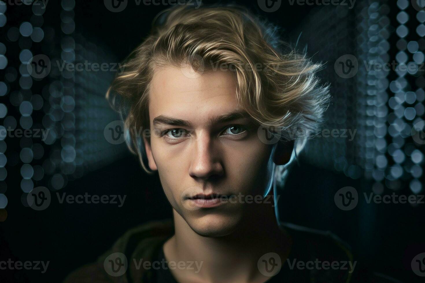 AI generated Cute blond guy portrait with disheveled hair. Generate ai photo