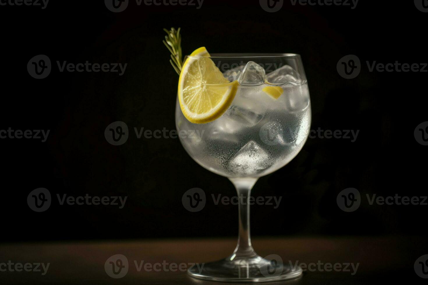 AI generated Gin tonic cocktail glass on dark background. Generate ai photo