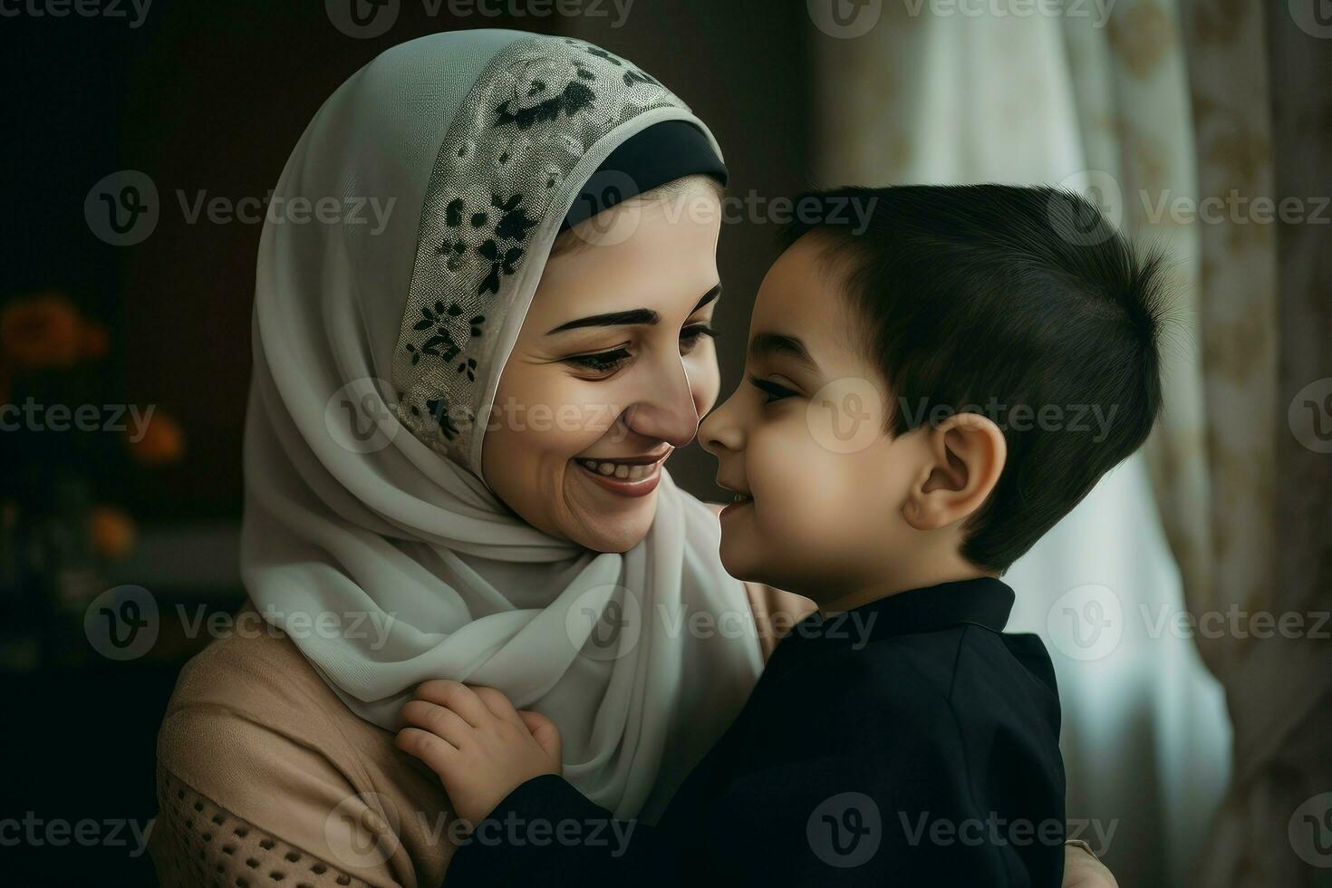 AI generated Muslim Turkish mother with child. Generate ai photo