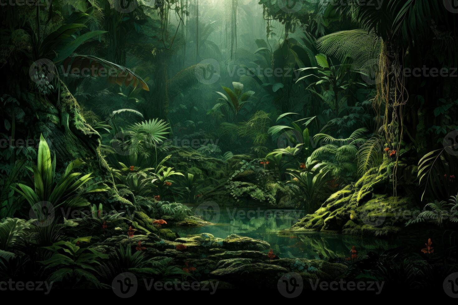 AI generated Untamed Green prehistoric jungle. Generate Ai photo