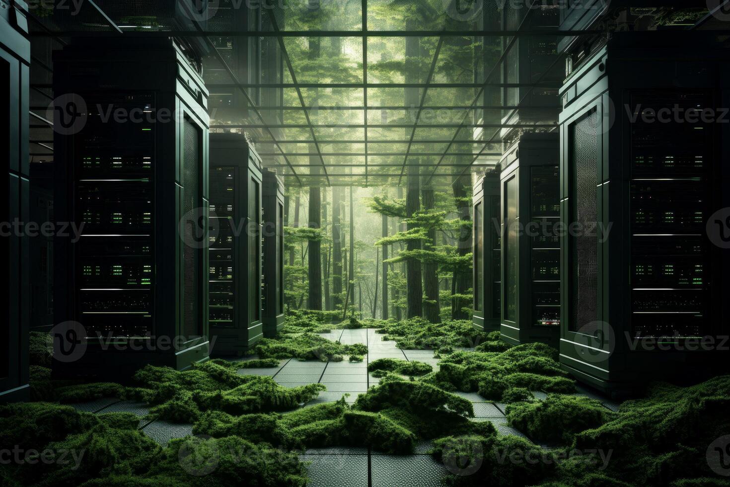 AI generated Innovative Green data center place. Generate Ai photo