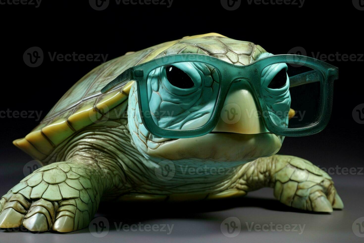 AI generated Green turtle glasses funny. Generate Ai photo