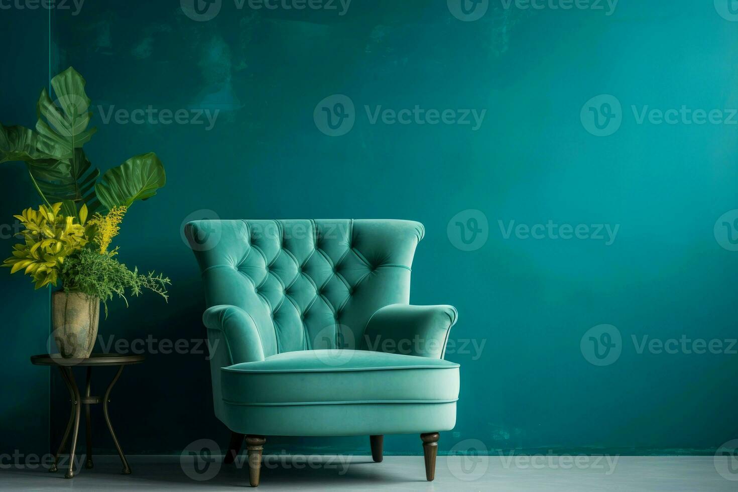 AI generated Inviting blue armchair blue wall decor. Generate Ai photo