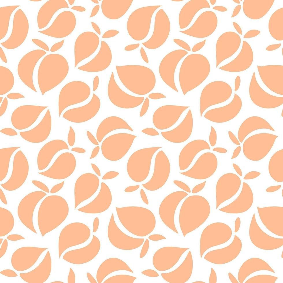 Peaches seamless pattern in trendy peach fuzz color. Summer fruit background for paper, fabric, interior. Vector illustration