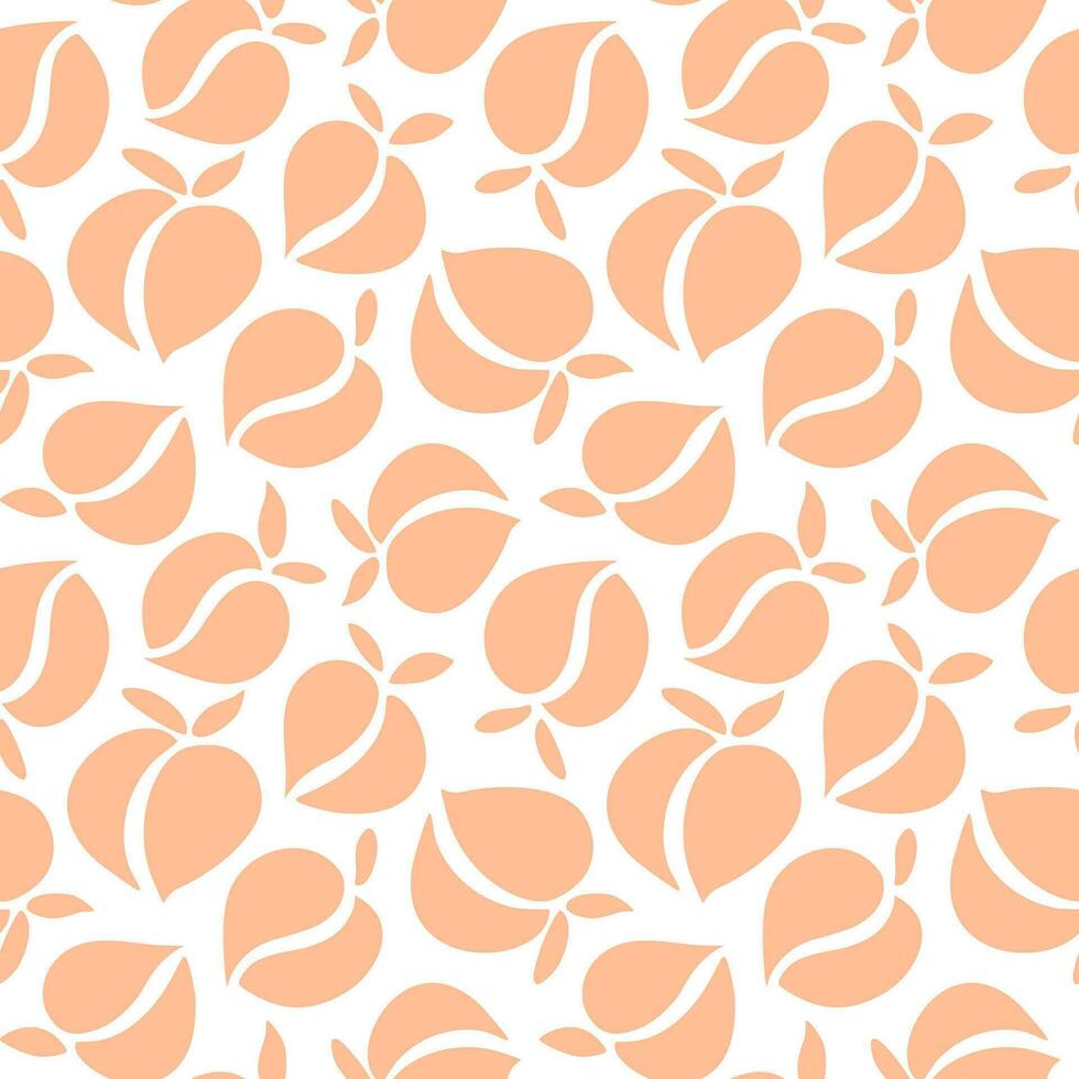 Peaches seamless pattern in trendy peach fuzz color. Summer fruit background for paper, fabric, interior. Vector illustration