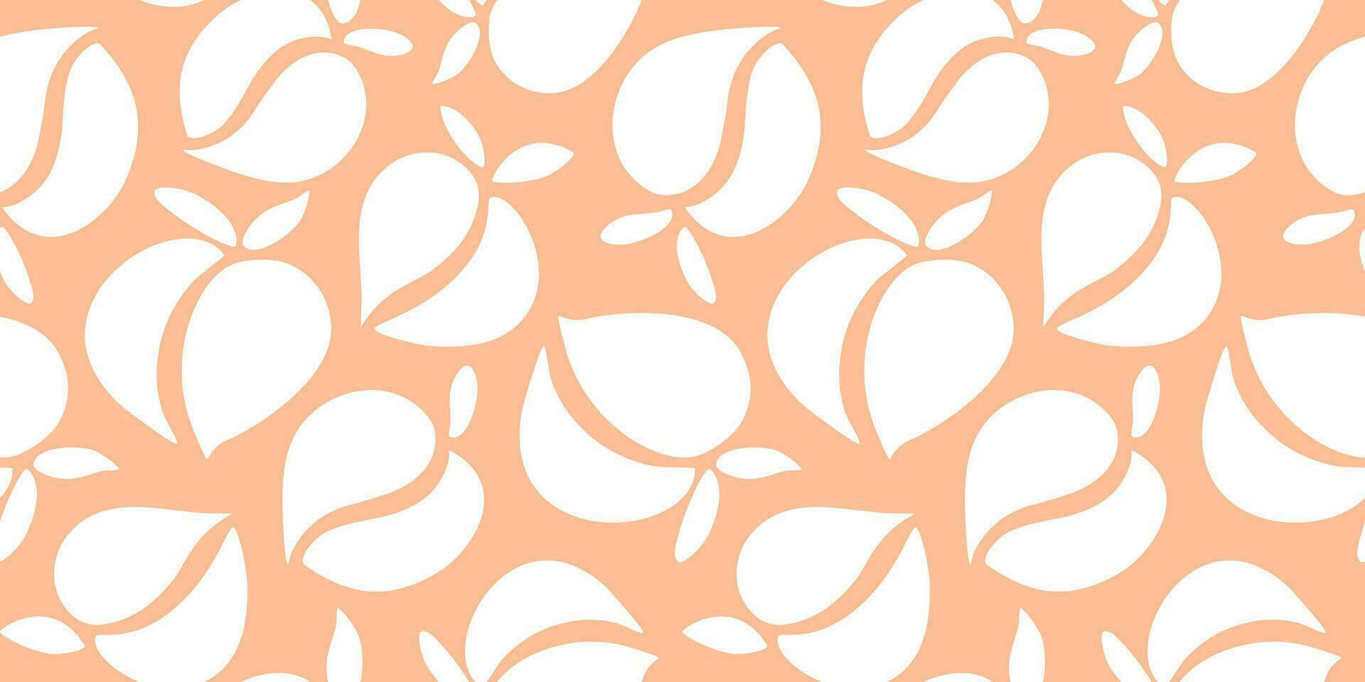 White peaches seamless pattern. Trendy peach fuzz color background. Summer fruit pattern for paper, fabric, interior. Vector illustration