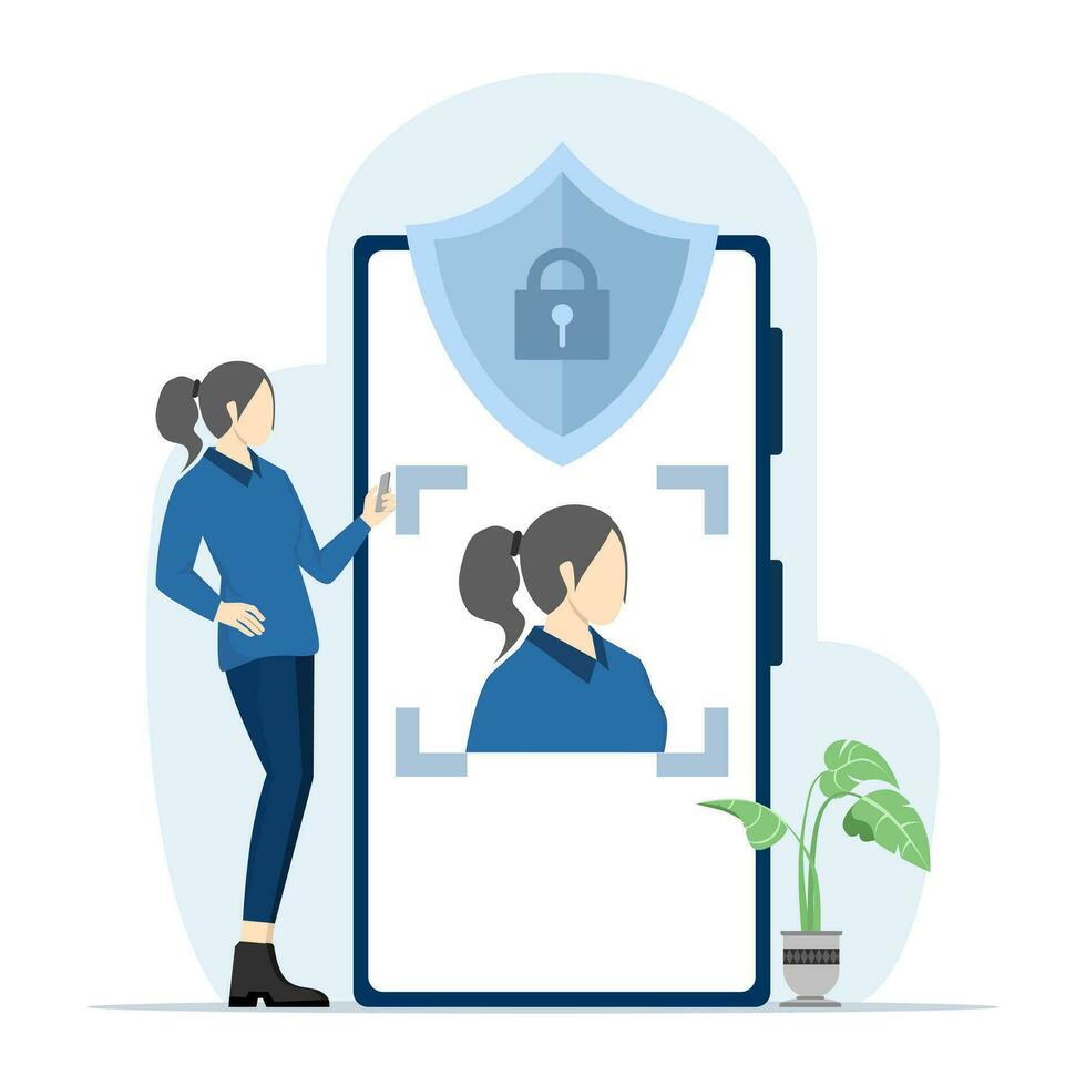 face scanner security technology concept. Mobile users get access to data after biometric check. For verification, access personal ID, identification. flat vector illustration on white background.