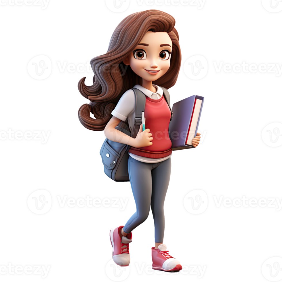 AI generated 3D happy cartoon girl on transparent background png