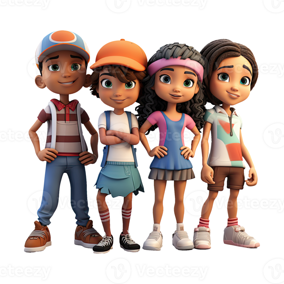 AI generated 3D cartoon happy boy and girl character on transparent background. png