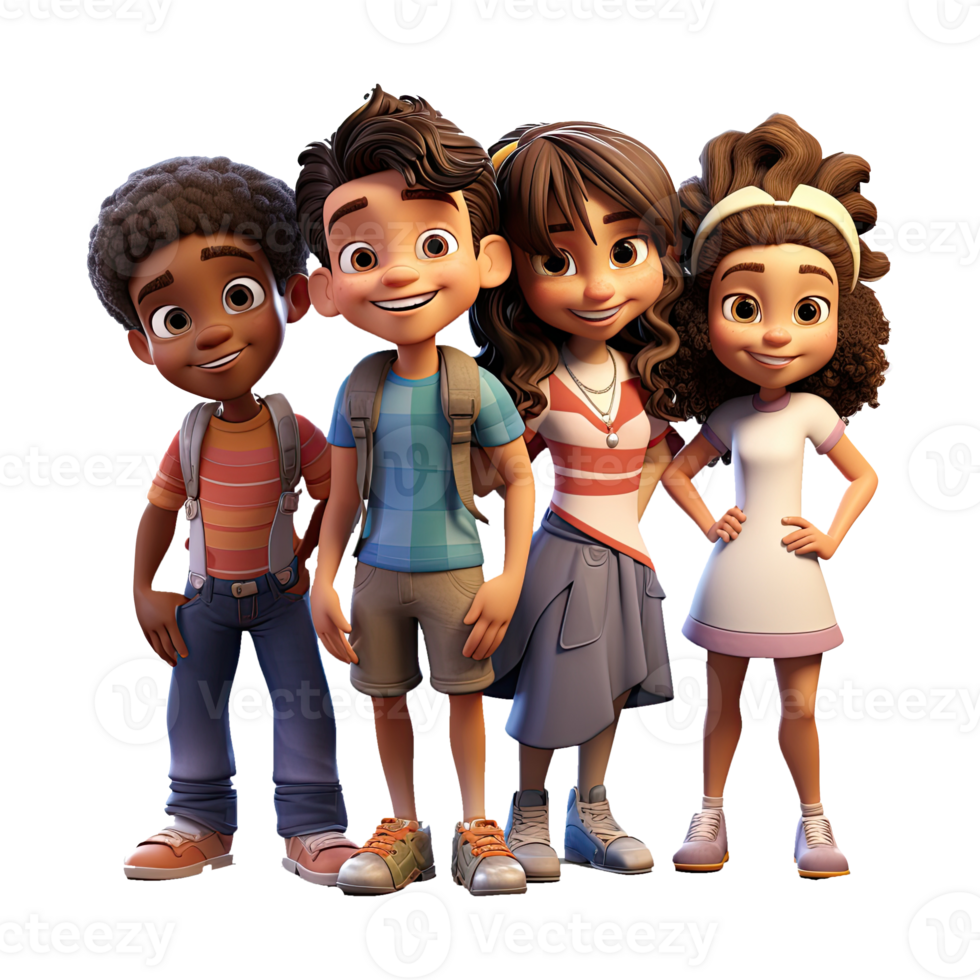 AI generated 3D cartoon happy boy and girl character on transparent background. png