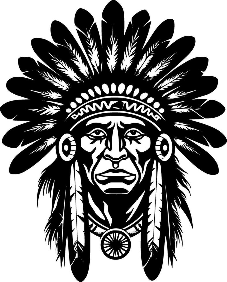 Indian Chief, Black and White Vector illustration