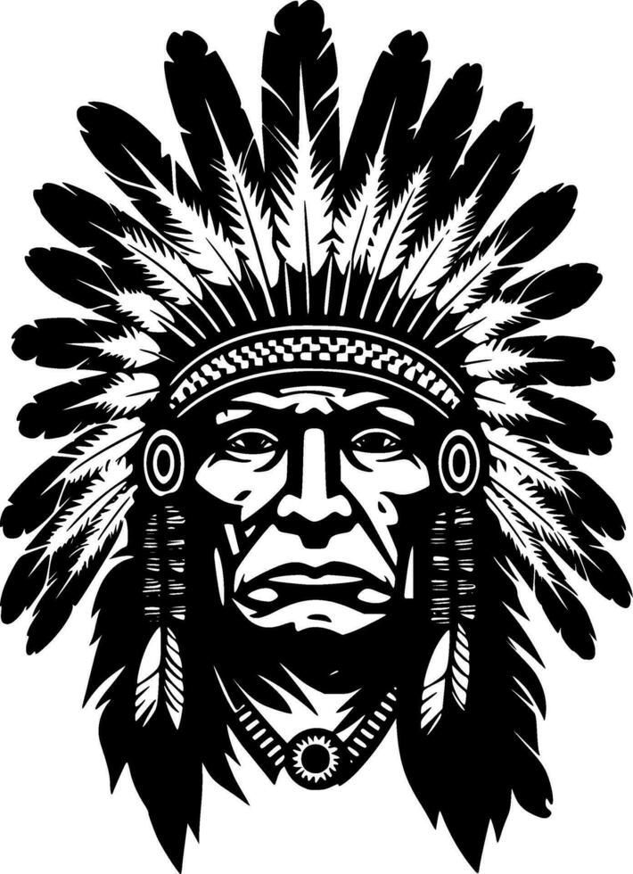 Indian Chief, Black and White Vector illustration