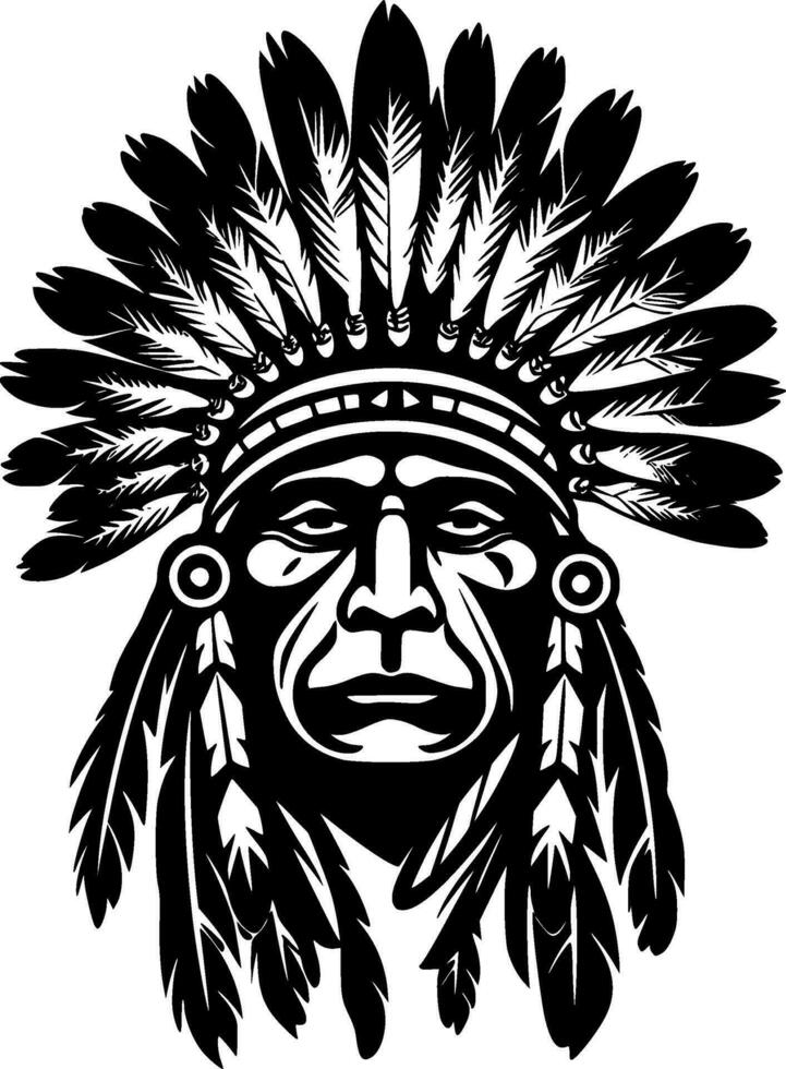 Indian Chief - Black and White Isolated Icon - Vector illustration