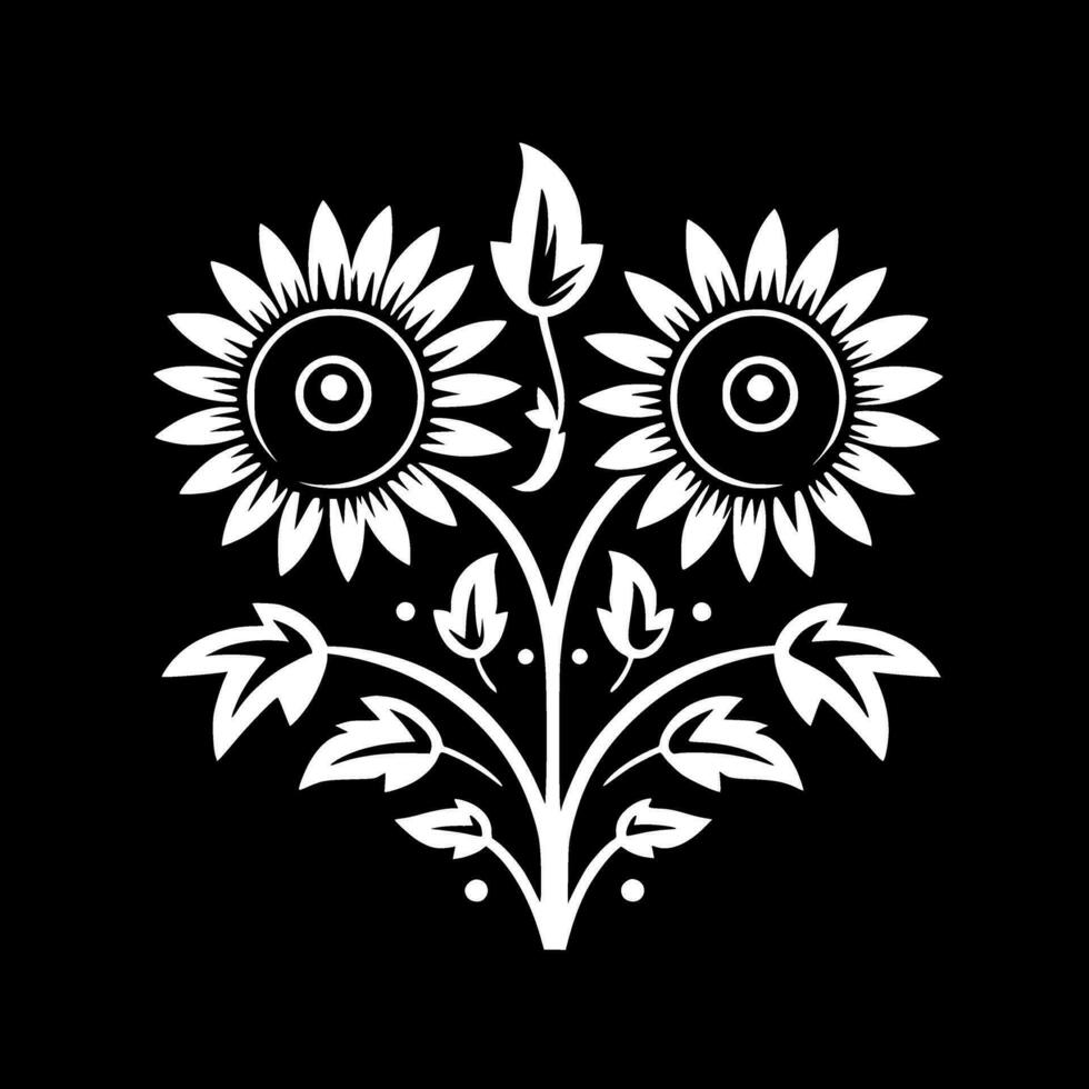 flores - negro y blanco aislado icono - vector ilustración