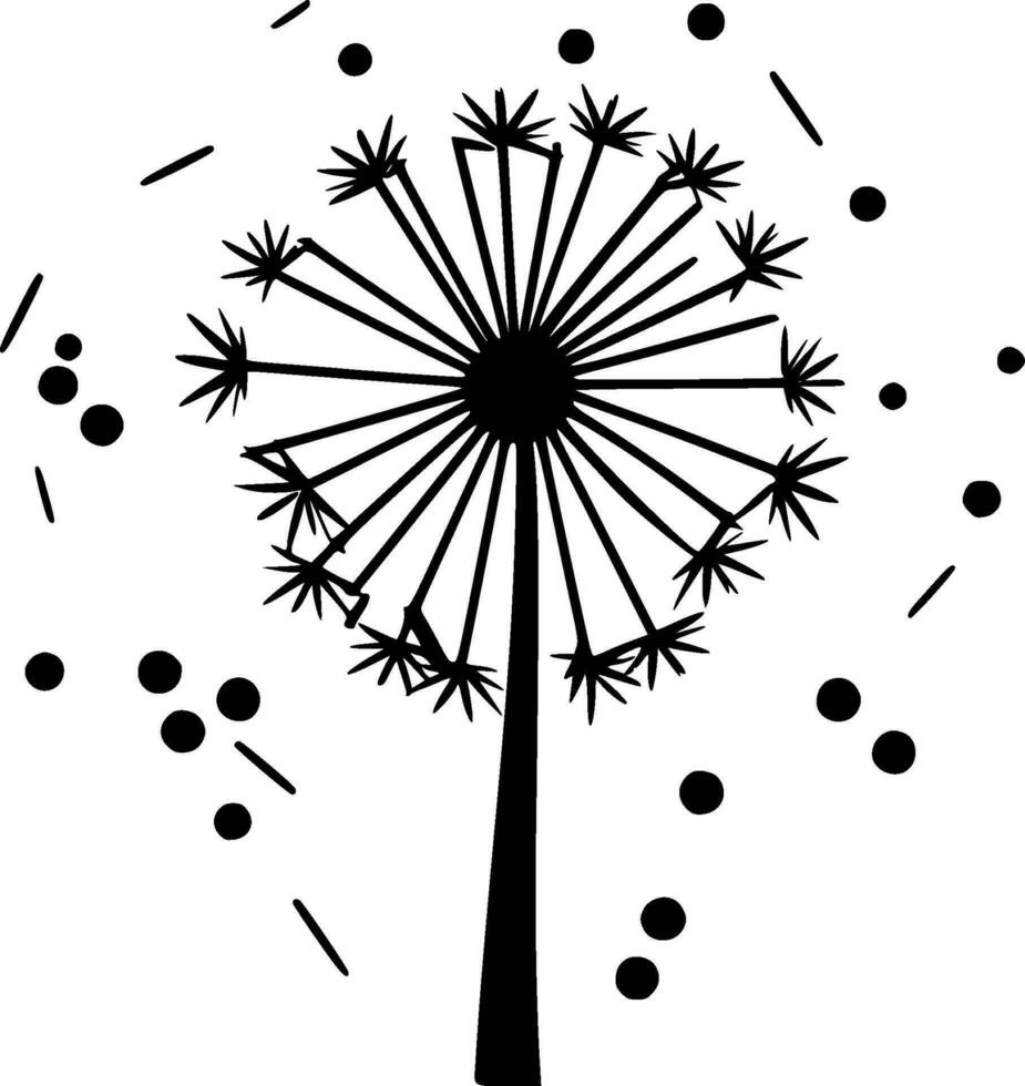 Dandelion, Black and White Vector illustration