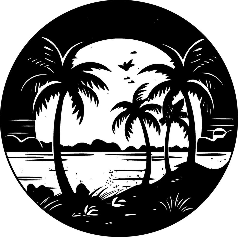 Beach, Black and White Vector illustration