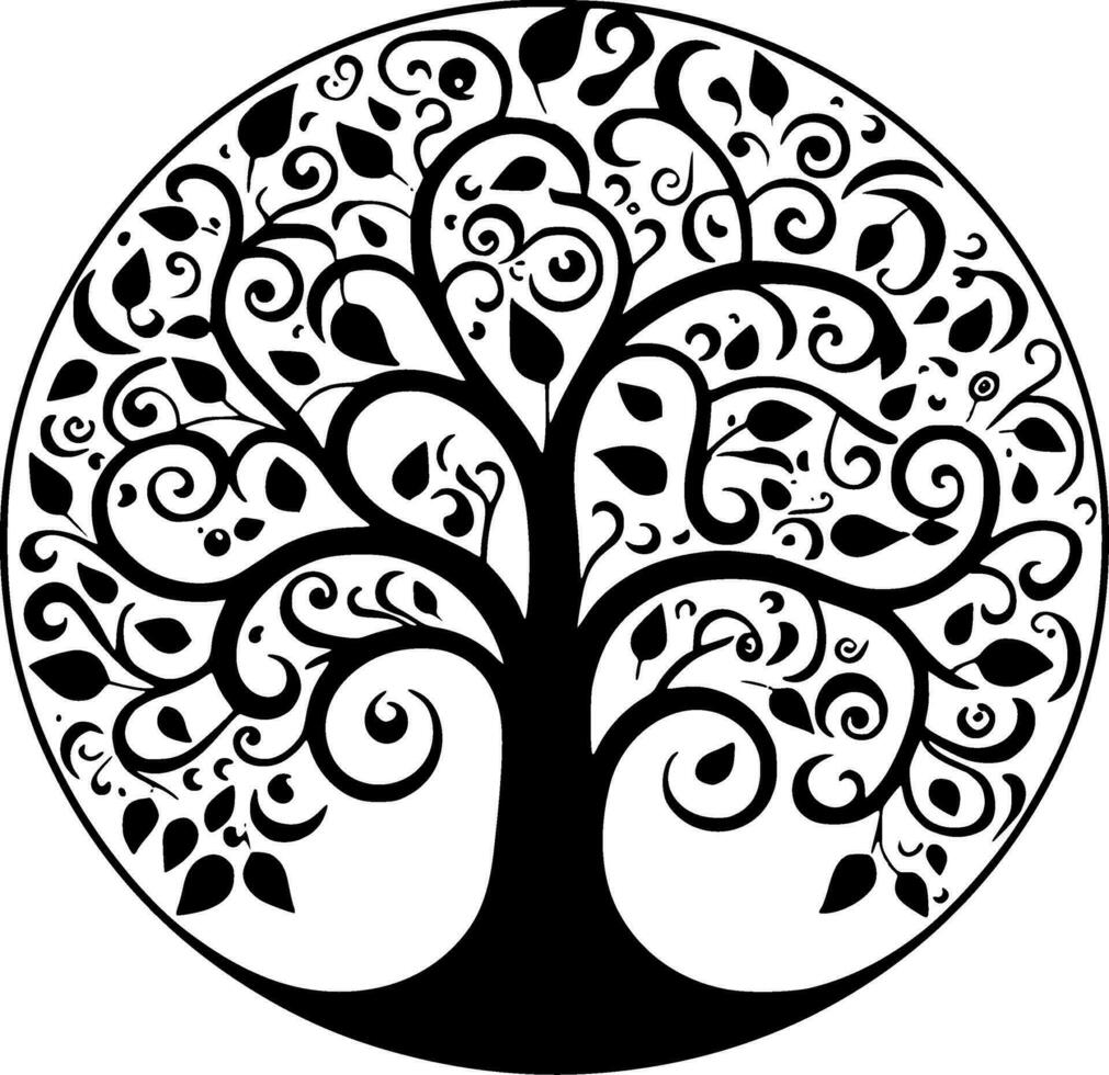 árbol - negro y blanco aislado icono - vector ilustración