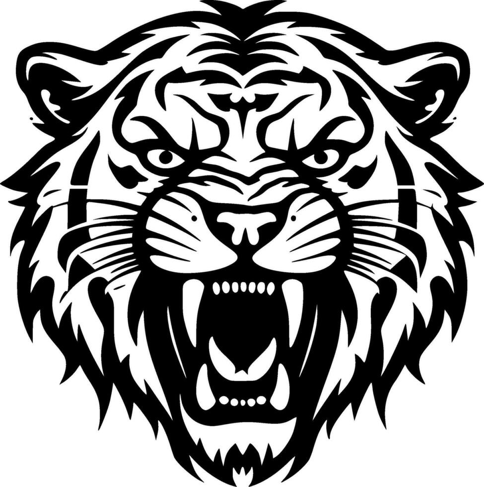 Tigre - negro y blanco aislado icono - vector ilustración