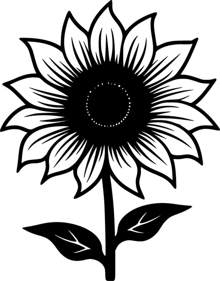 Sunflower, Black and White Vector illustration