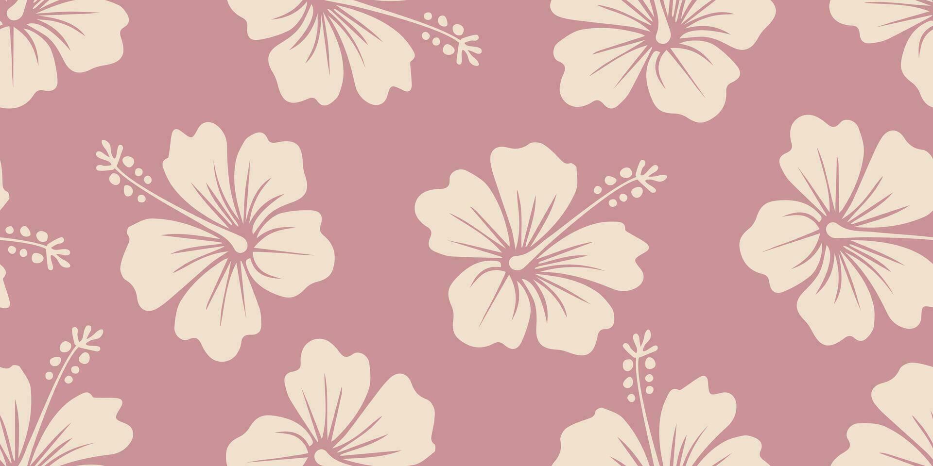 tropical flor modelo sin costura, silueta de hibisco flores, mano dibujado botánico, floral hoja para primavera y verano tiempo, natural adornos para textil, tela, fondo de pantalla, antecedentes diseño. vector