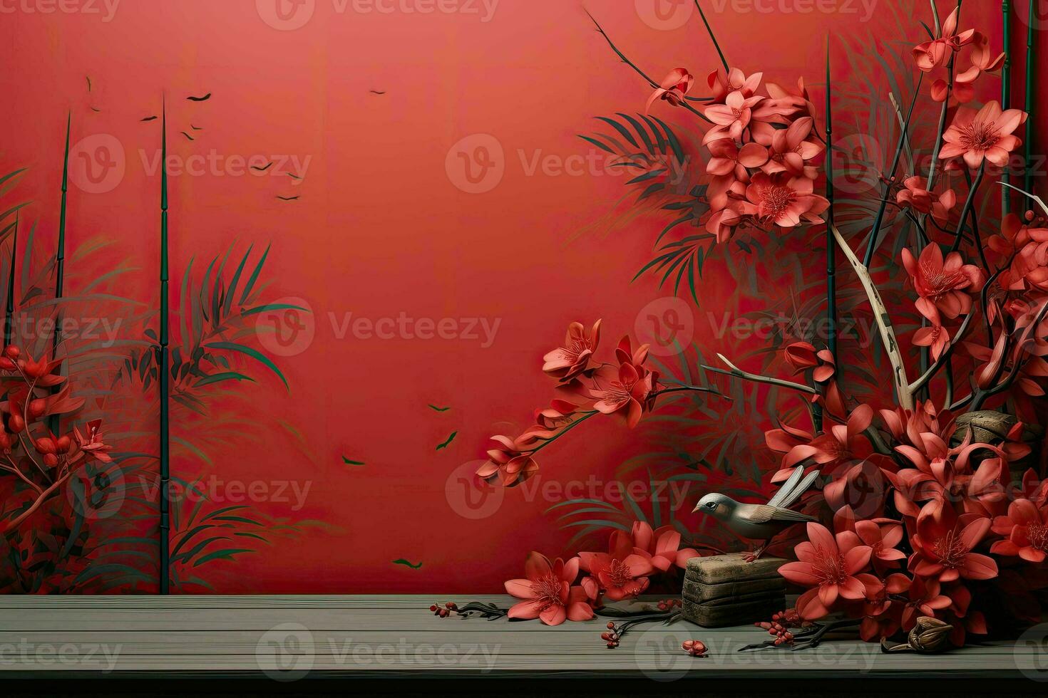AI generated Chinese New Year Banner red background photo