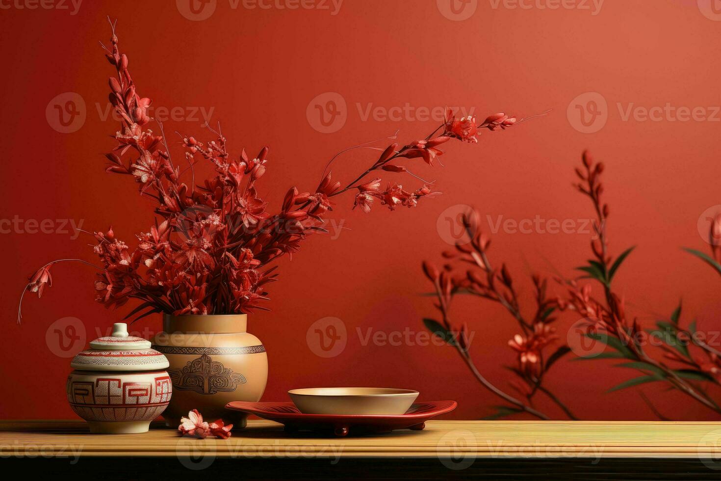 AI generated Chinese New Year Banner red background photo