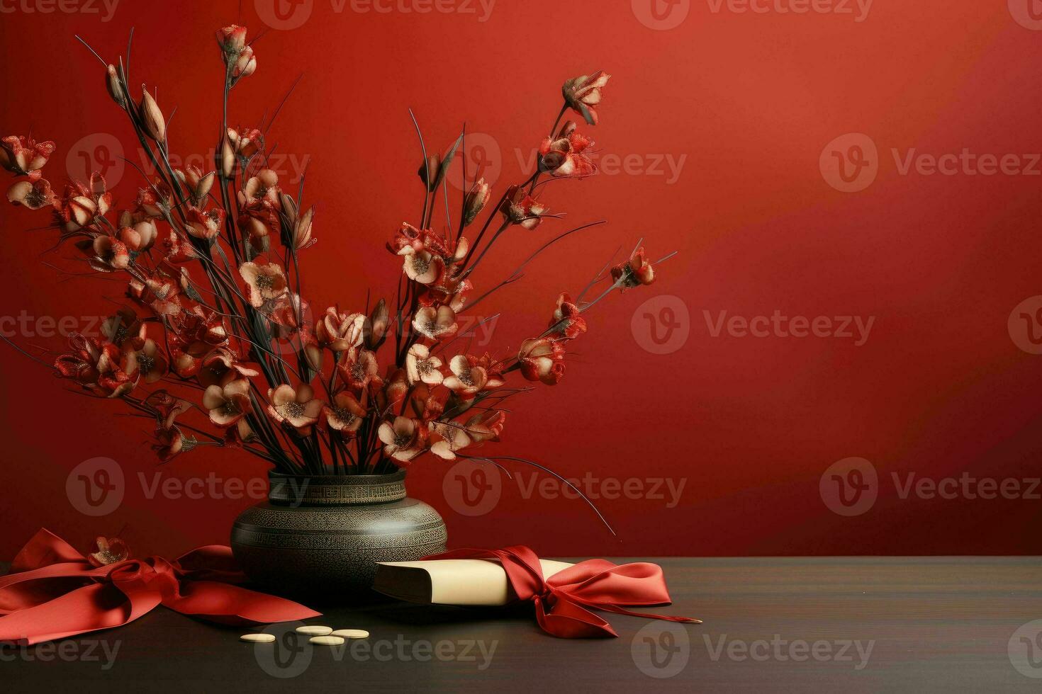 AI generated Chinese New Year Banner red background photo