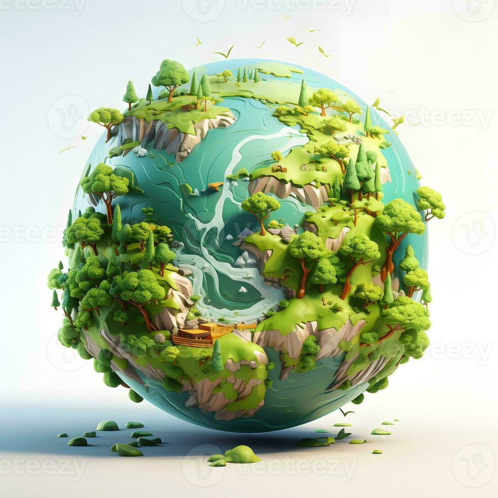 AI generated 3D Planet earth with nature. Environment and earth day concept. Ecology. AI Generative photo