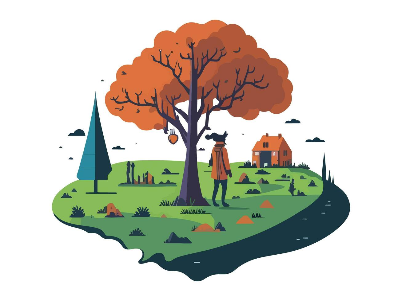 AI generated A tree and a house nature illustration vector on isolated background photo