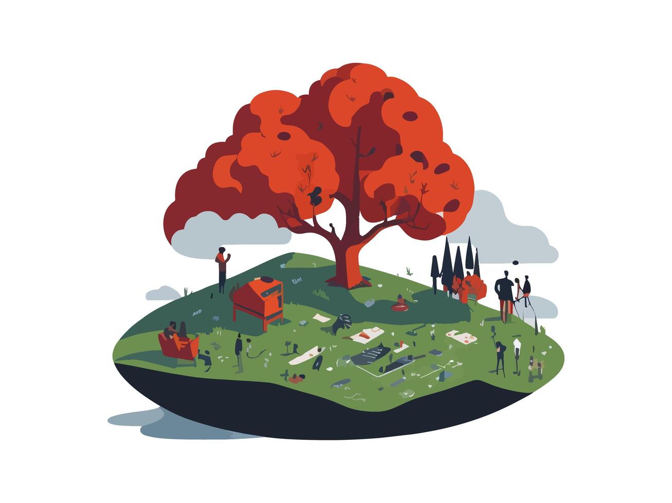 AI generated A tree and a house nature illustration vector on isolated background photo