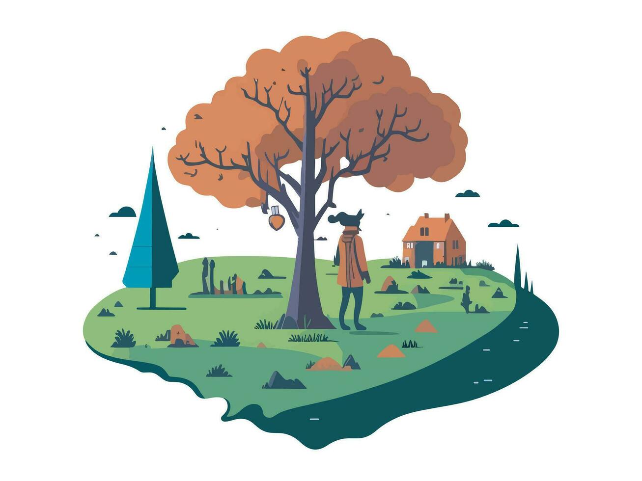 AI generated A tree and a house nature illustration vector on isolated background